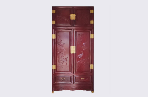 宝塔高端中式家居装修深红色纯实木衣柜